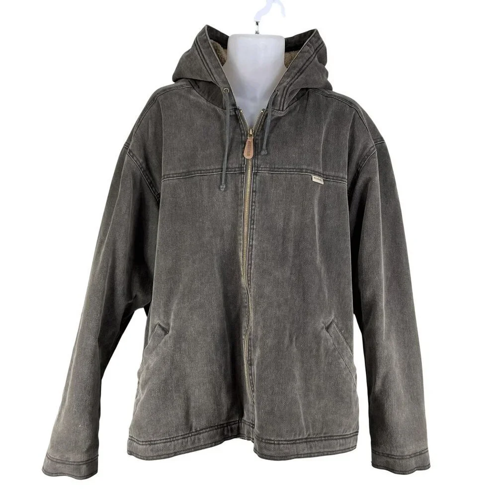 Wolverine Mens XXL Duck Hooded Full-Zip Chore Jacket Sherpa Lined Gray Outerwear
